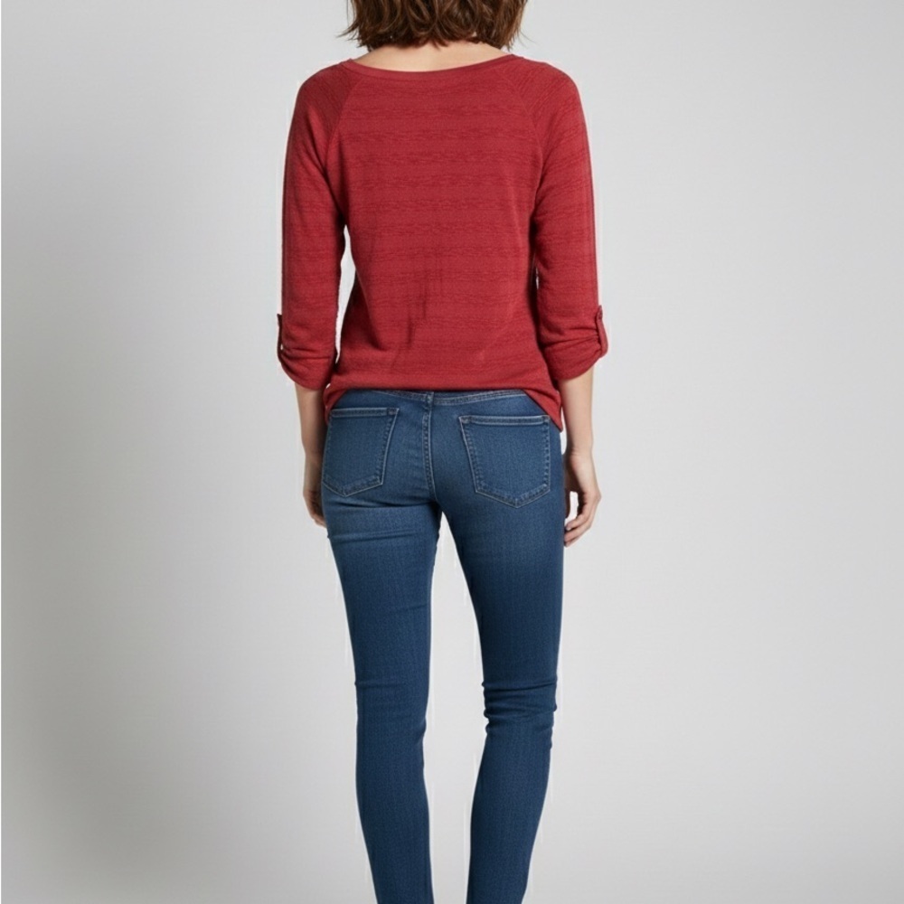 🌹 LRL Lauren Jeans Co. Ralph Lauren Red Textured Knit Pullover Top - Medium - Picture 2 of 10